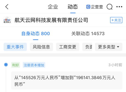 深創投等17家公司入股航天云網，注冊資本激增34.78%